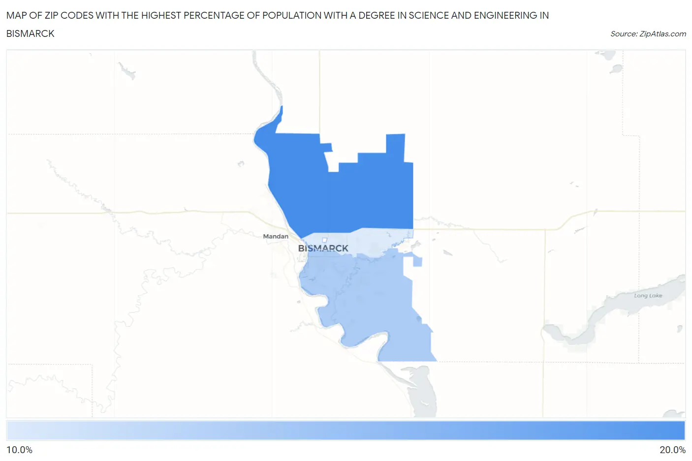 Zip Codes with the Highest Percentage of Population with a Degree in Science and Engineering in Bismarck Map