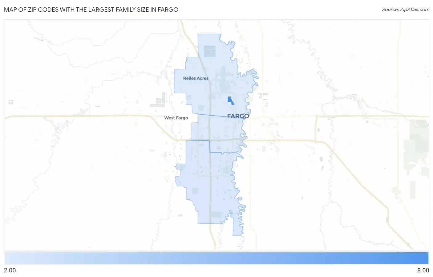 Zip Codes with the Largest Family Size in Fargo Map