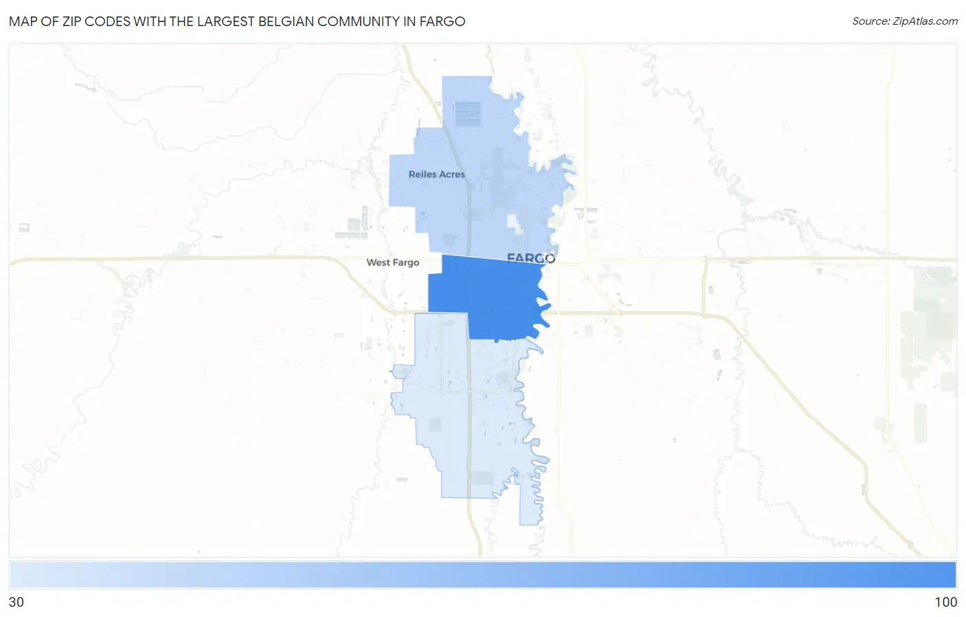 Zip Codes with the Largest Belgian Community in Fargo Map