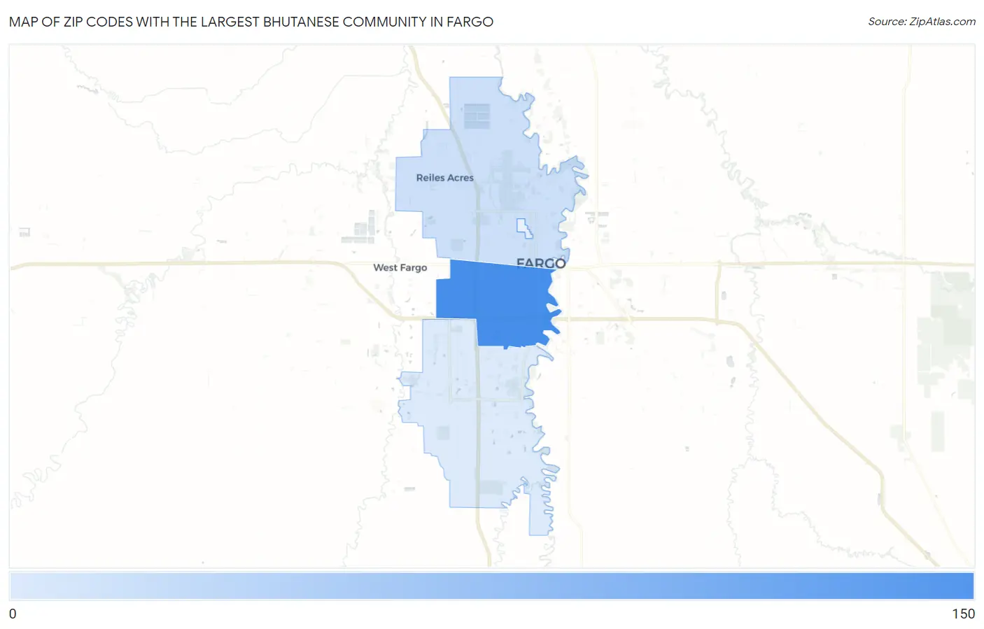 Zip Codes with the Largest Bhutanese Community in Fargo Map
