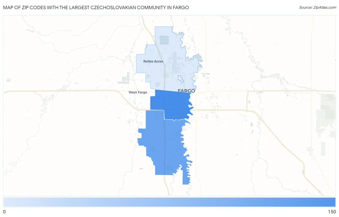 Zip Codes with the Largest Czechoslovakian Community in Fargo Map