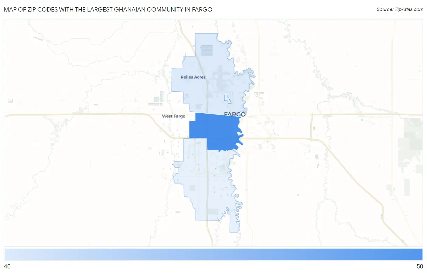 Zip Codes with the Largest Ghanaian Community in Fargo Map