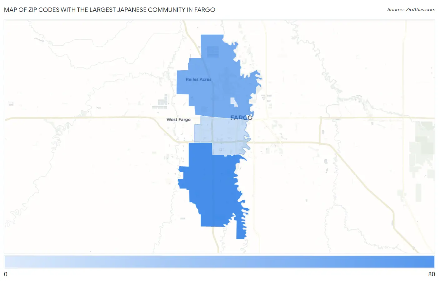 Zip Codes with the Largest Japanese Community in Fargo Map