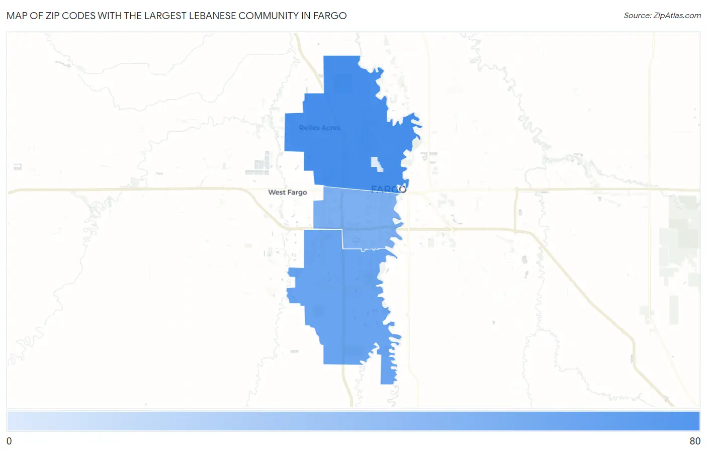 Zip Codes with the Largest Lebanese Community in Fargo Map