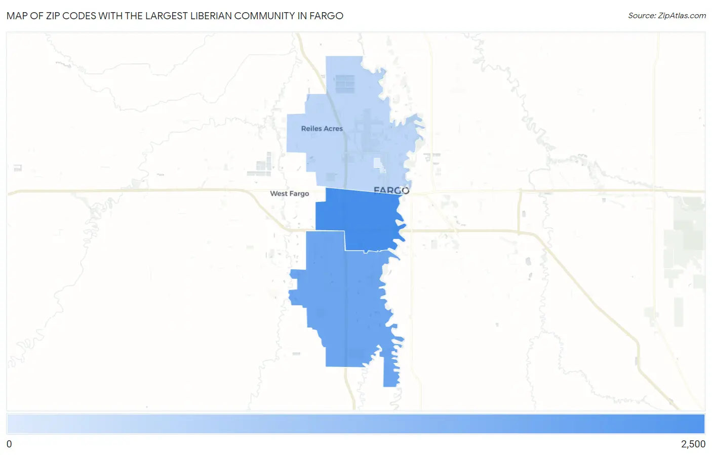 Zip Codes with the Largest Liberian Community in Fargo Map
