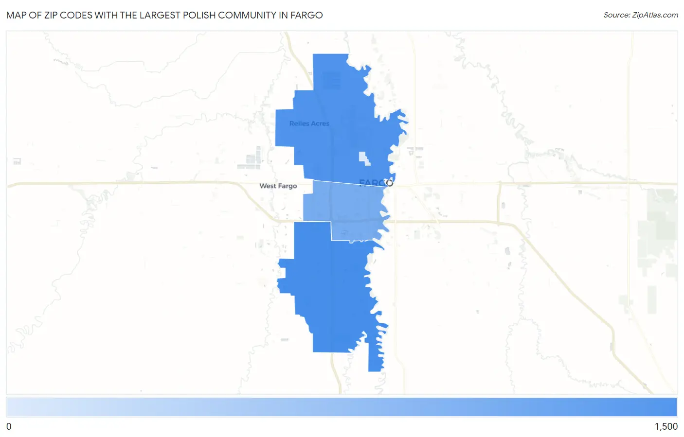Zip Codes with the Largest Polish Community in Fargo Map