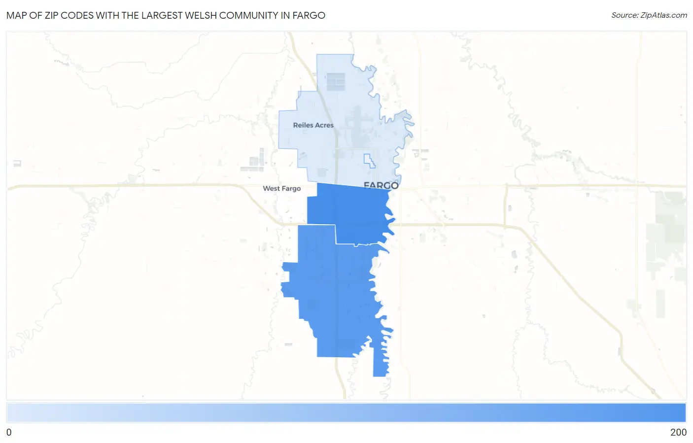 Zip Codes with the Largest Welsh Community in Fargo Map