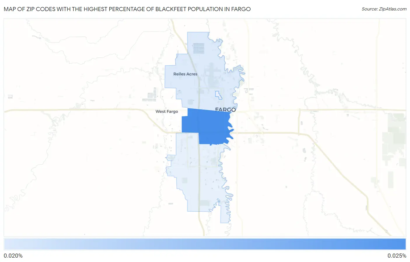 Zip Codes with the Highest Percentage of Blackfeet Population in Fargo Map
