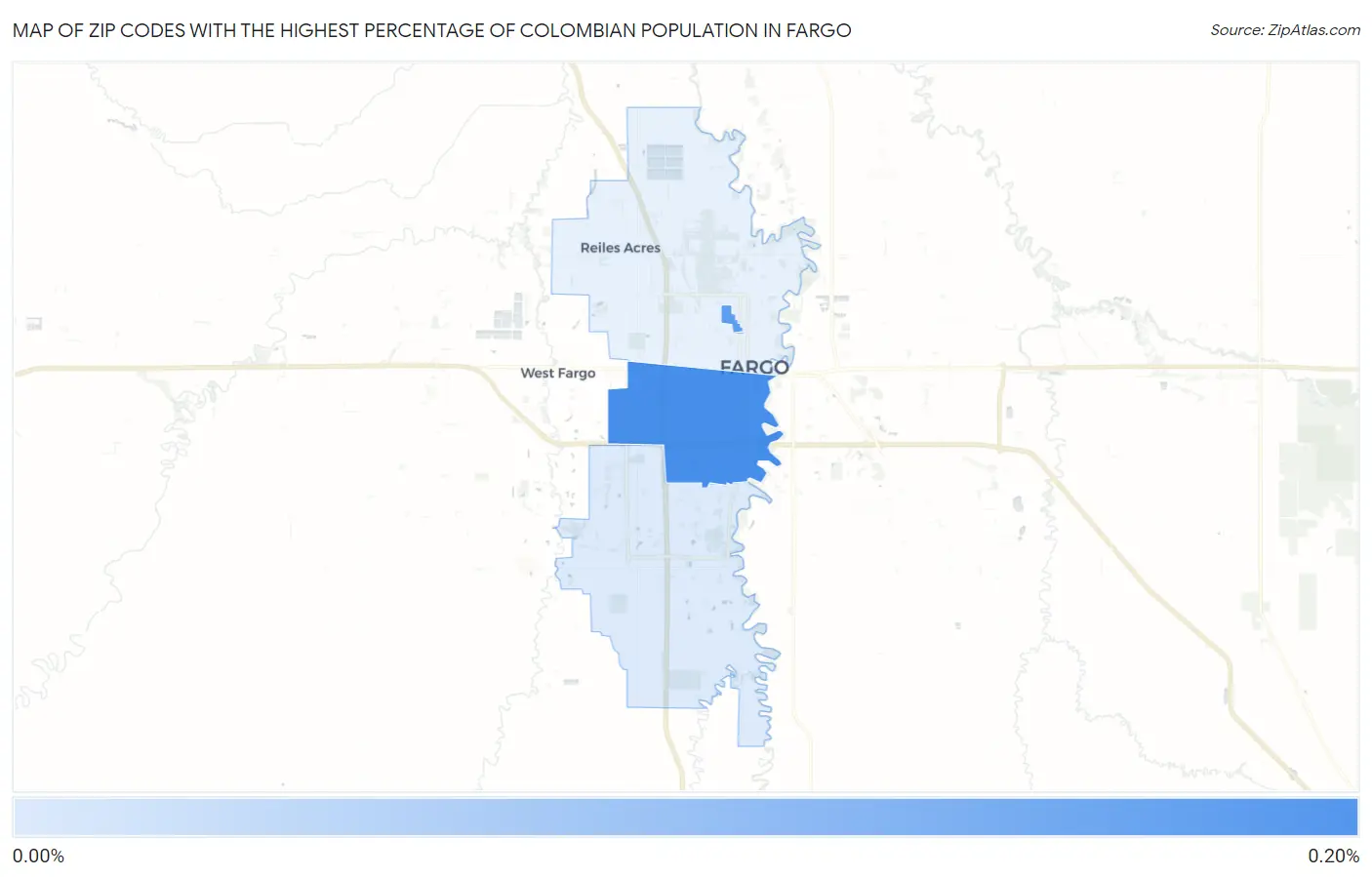 Zip Codes with the Highest Percentage of Colombian Population in Fargo Map