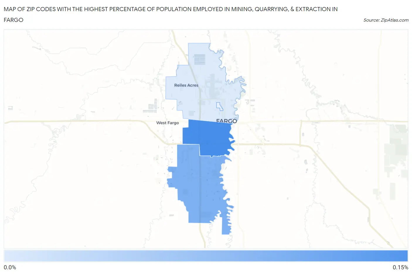 Zip Codes with the Highest Percentage of Population Employed in Mining, Quarrying, & Extraction in Fargo Map