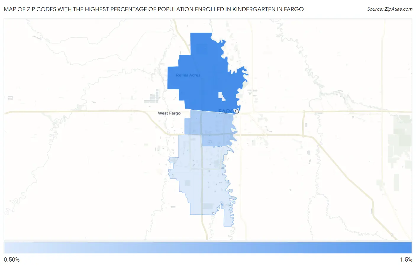 Zip Codes with the Highest Percentage of Population Enrolled in Kindergarten in Fargo Map