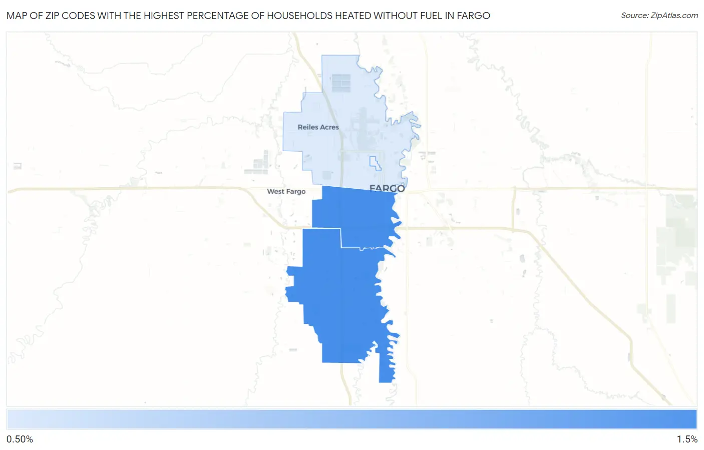 Zip Codes with the Highest Percentage of Households Heated without Fuel in Fargo Map