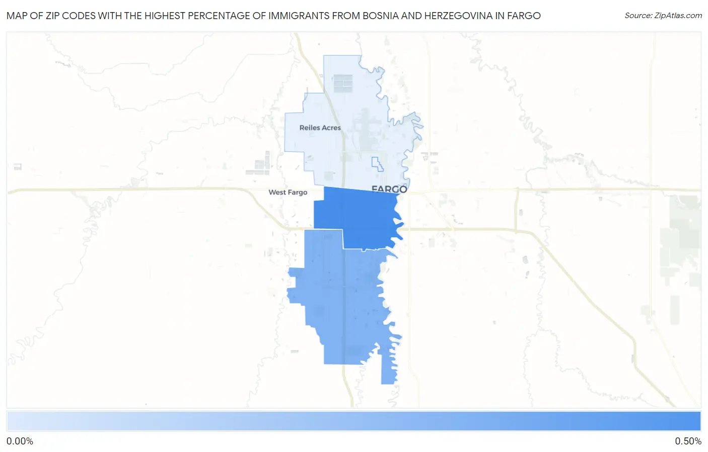 Zip Codes with the Highest Percentage of Immigrants from Bosnia and Herzegovina in Fargo Map
