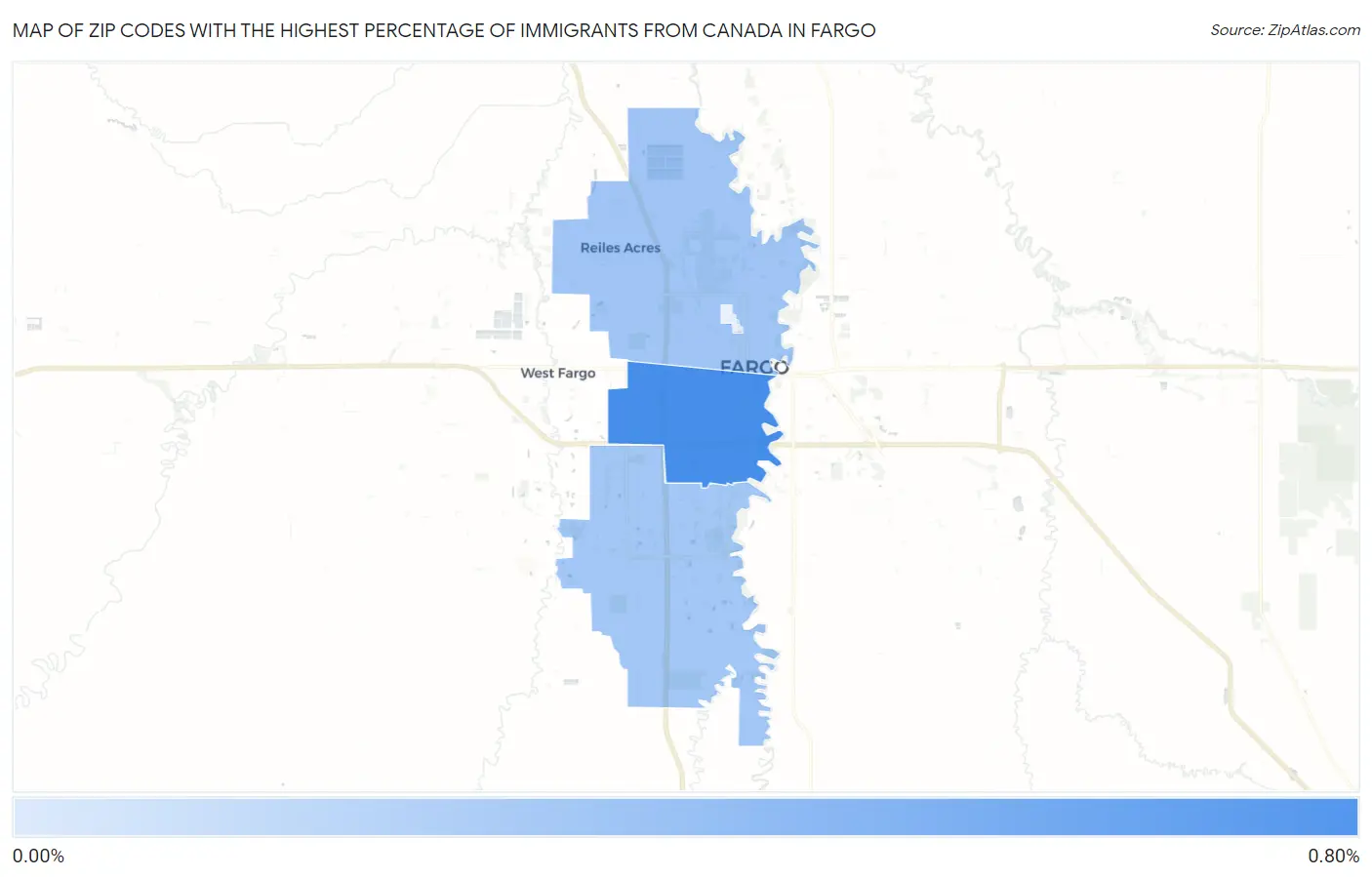 Zip Codes with the Highest Percentage of Immigrants from Canada in Fargo Map