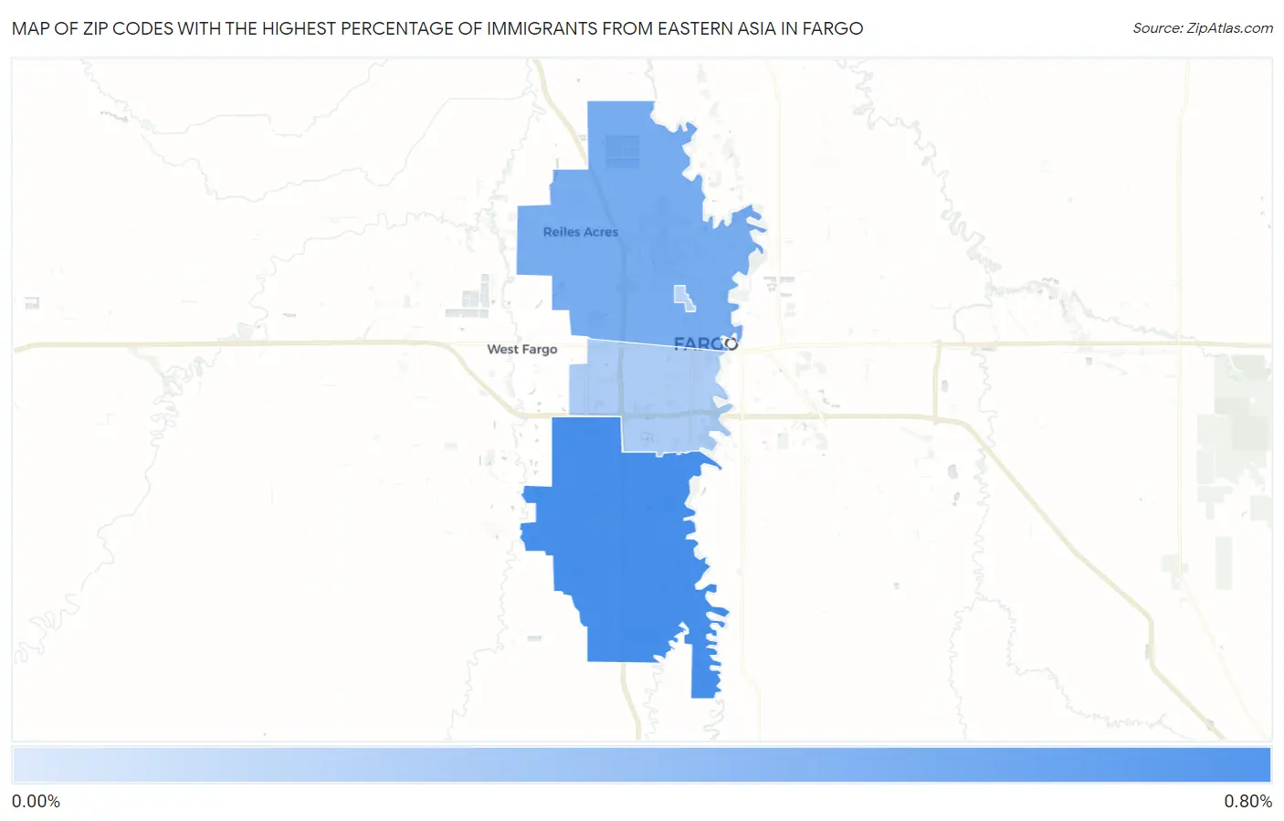 Zip Codes with the Highest Percentage of Immigrants from Eastern Asia in Fargo Map