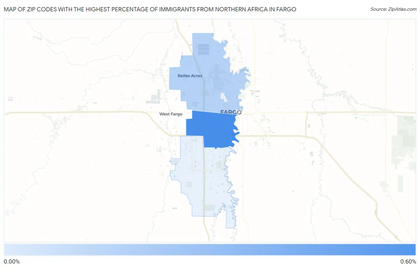 Zip Codes with the Highest Percentage of Immigrants from Northern Africa in Fargo Map