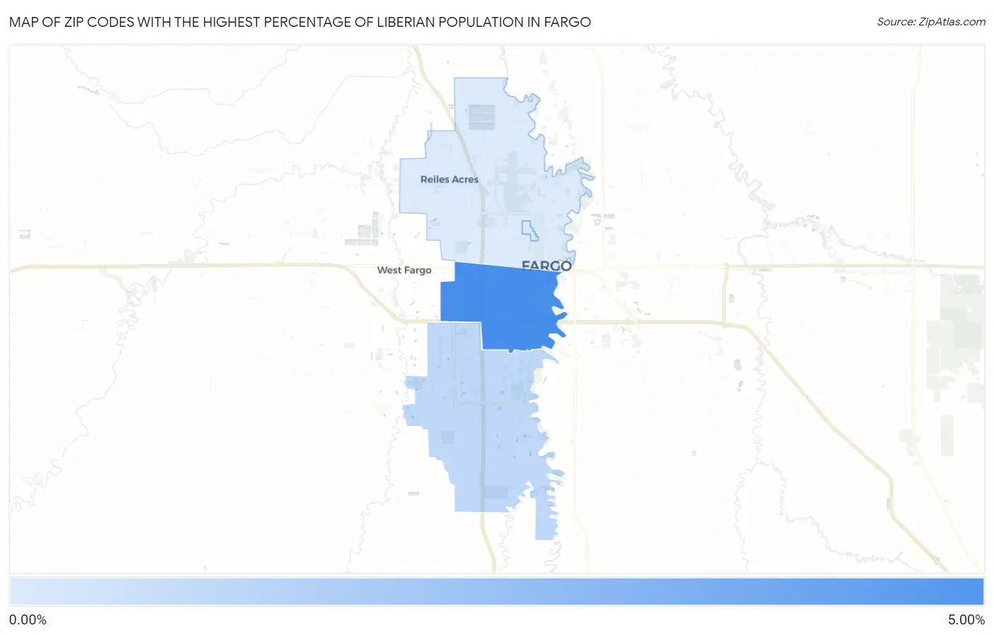 Zip Codes with the Highest Percentage of Liberian Population in Fargo Map