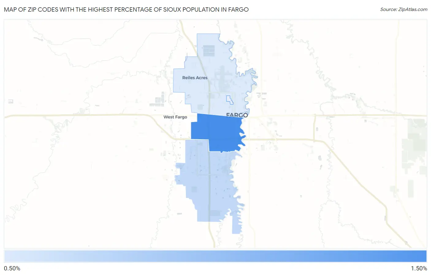 Zip Codes with the Highest Percentage of Sioux Population in Fargo Map