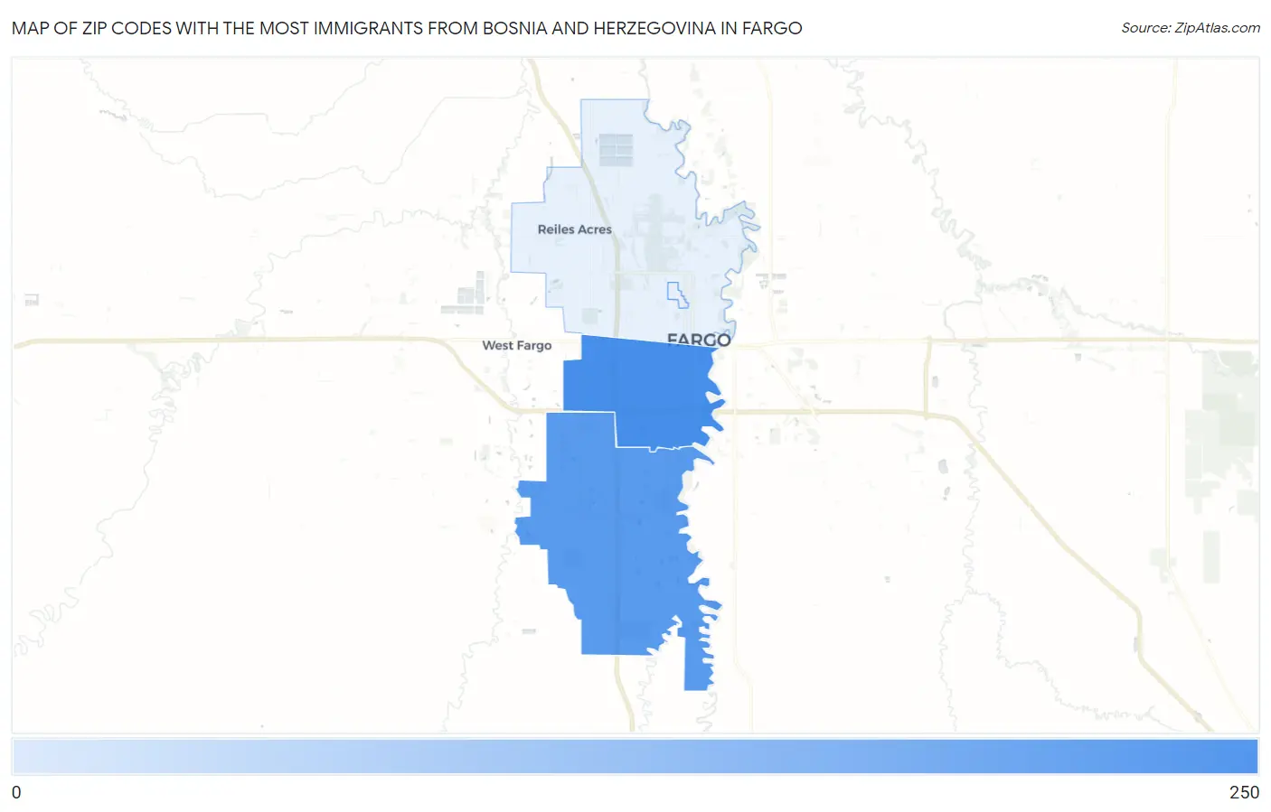 Zip Codes with the Most Immigrants from Bosnia and Herzegovina in Fargo Map