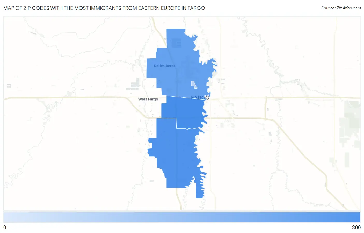 Zip Codes with the Most Immigrants from Eastern Europe in Fargo Map