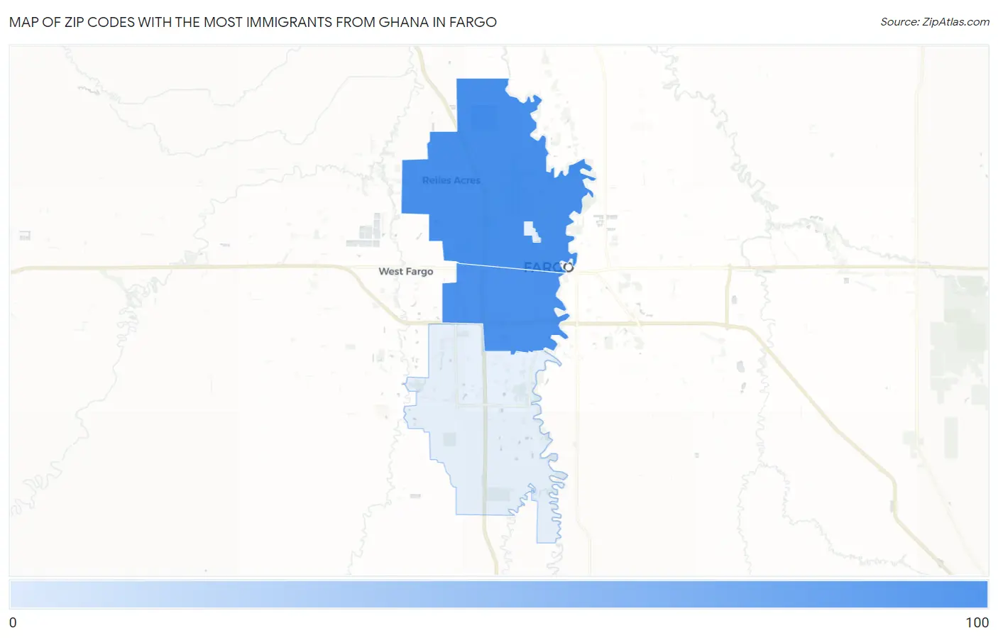Zip Codes with the Most Immigrants from Ghana in Fargo Map