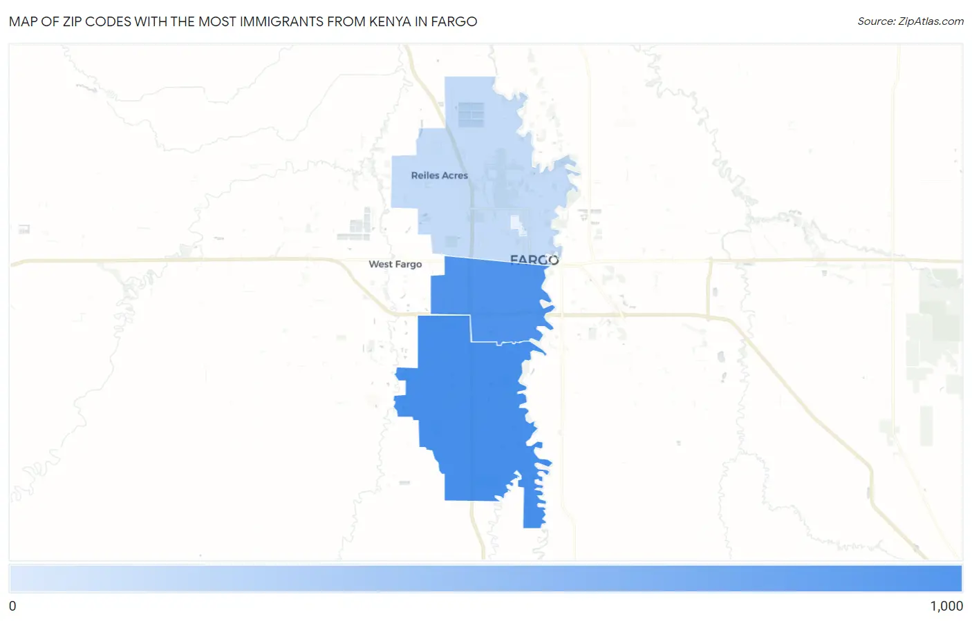Zip Codes with the Most Immigrants from Kenya in Fargo Map