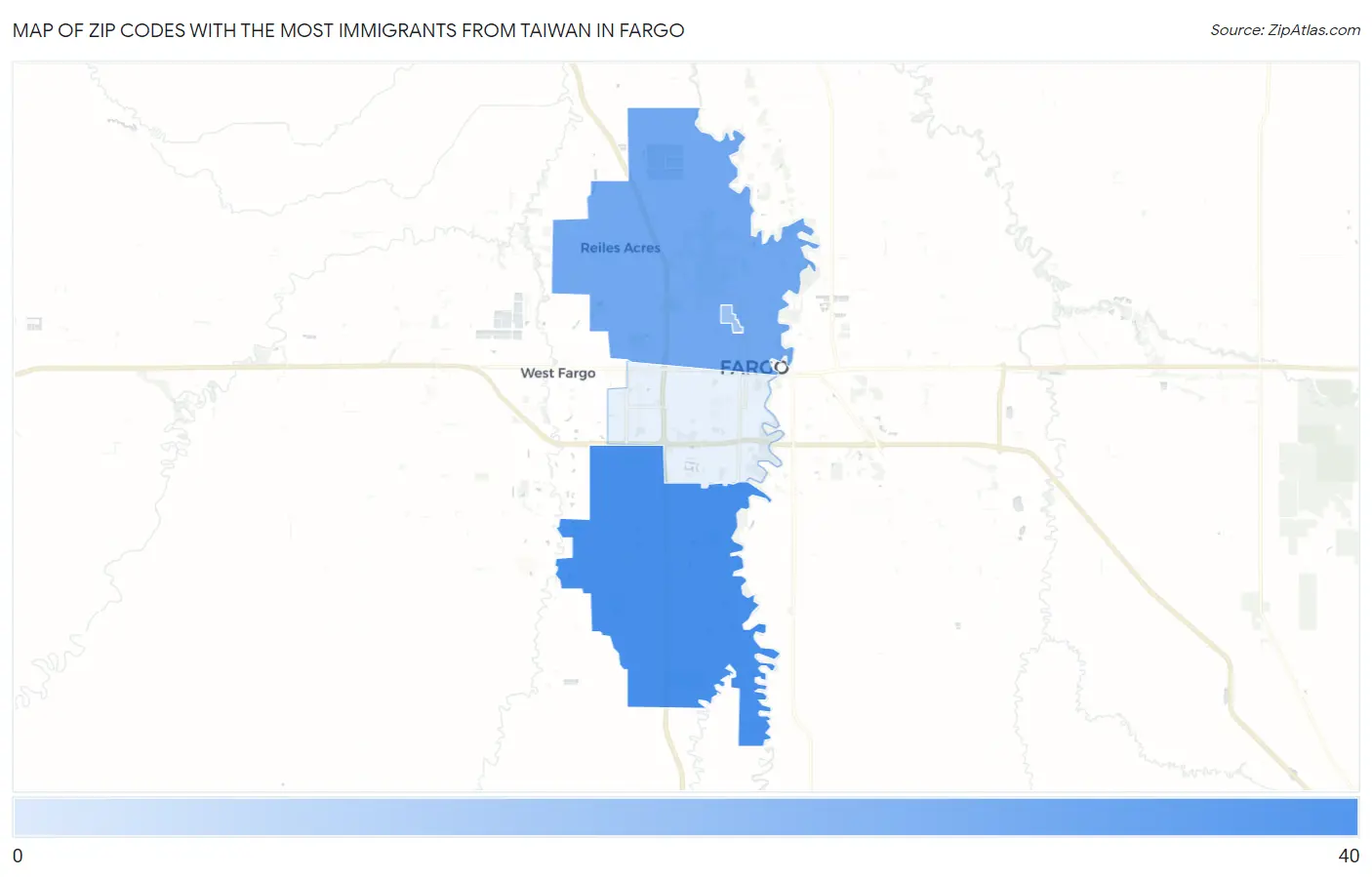 Zip Codes with the Most Immigrants from Taiwan in Fargo Map