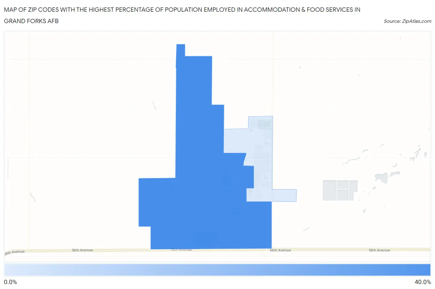 Zip Codes with the Highest Percentage of Population Employed in Accommodation & Food Services in Grand Forks AFB Map