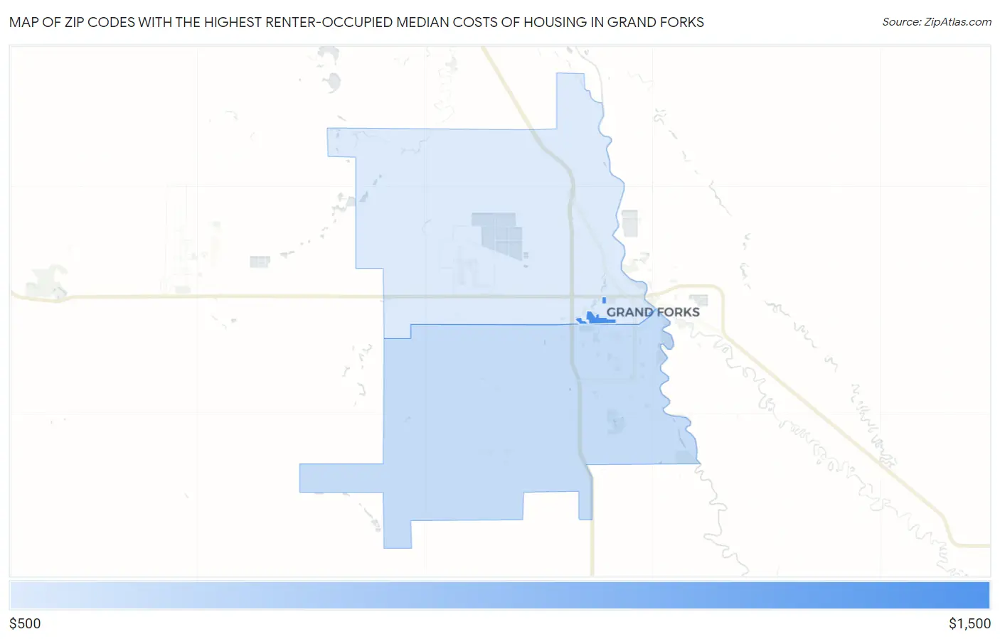Zip Codes with the Highest Renter-Occupied Median Costs of Housing in Grand Forks Map