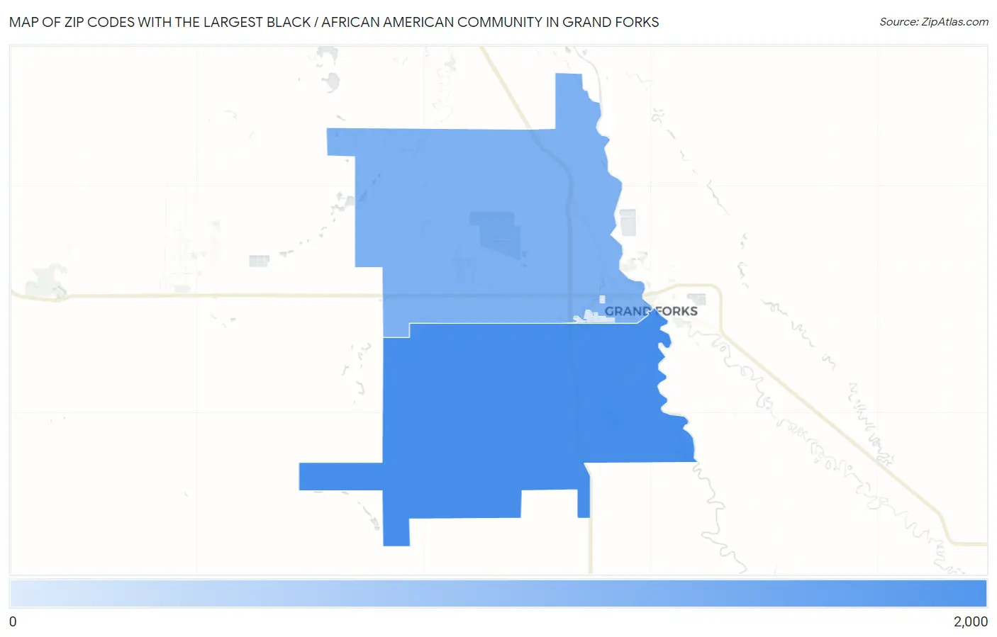 Zip Codes with the Largest Black / African American Community in Grand Forks Map