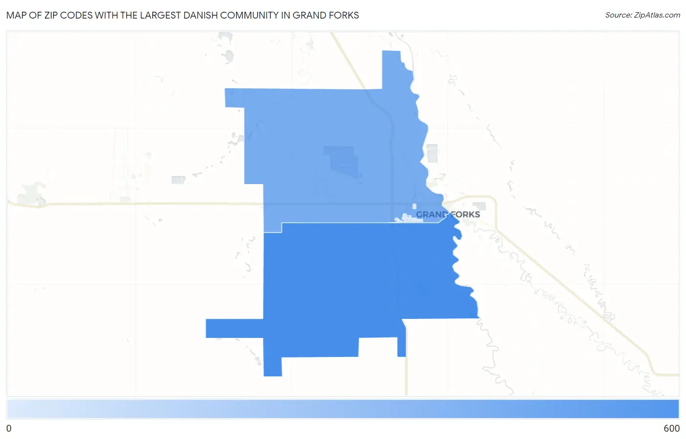 Zip Codes with the Largest Danish Community in Grand Forks Map