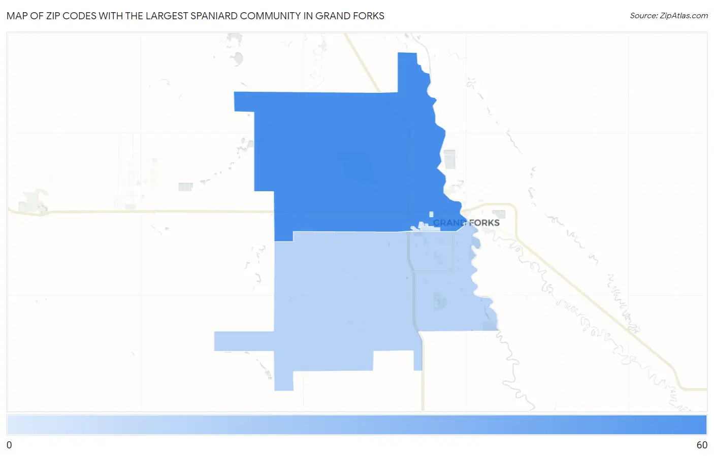 Zip Codes with the Largest Spaniard Community in Grand Forks Map