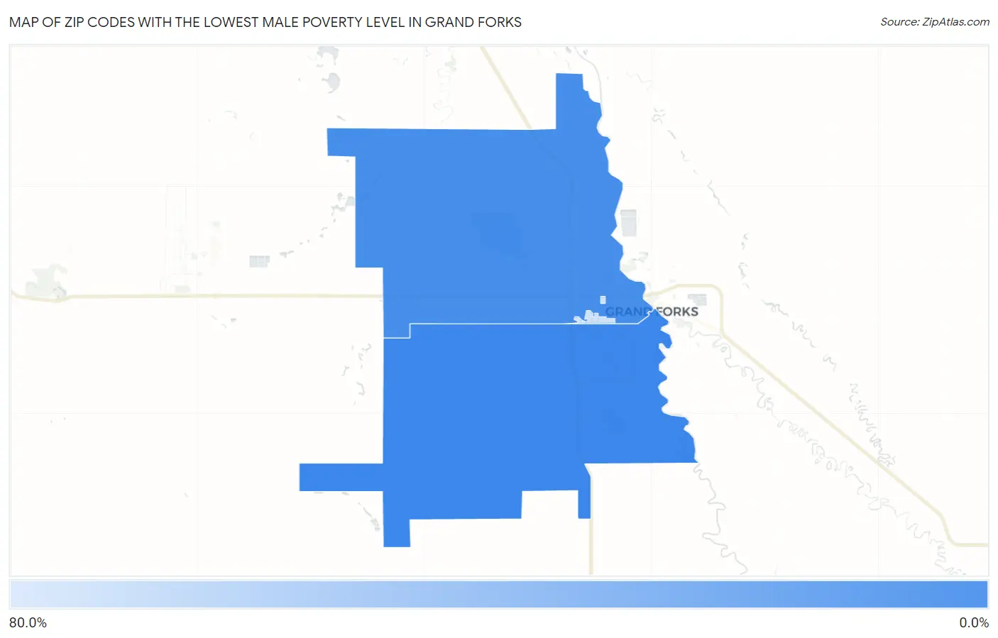 Zip Codes with the Lowest Male Poverty Level in Grand Forks Map