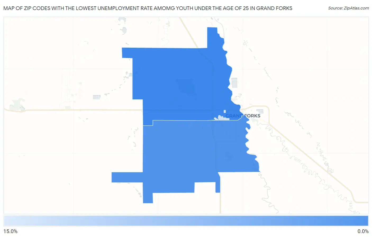 Zip Codes with the Lowest Unemployment Rate Amomg Youth Under the Age of 25 in Grand Forks Map