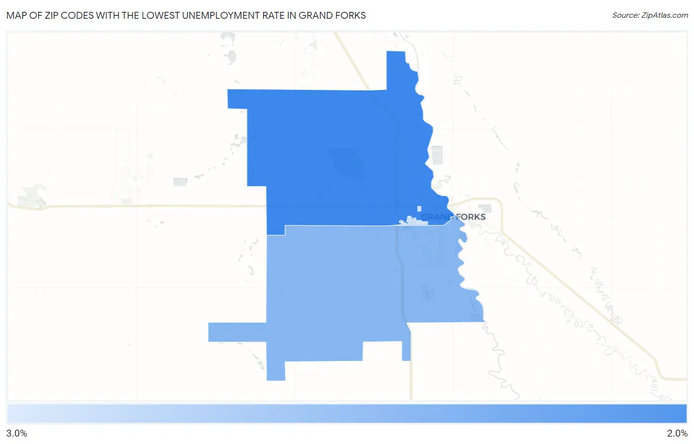Zip Codes with the Lowest Unemployment Rate in Grand Forks Map