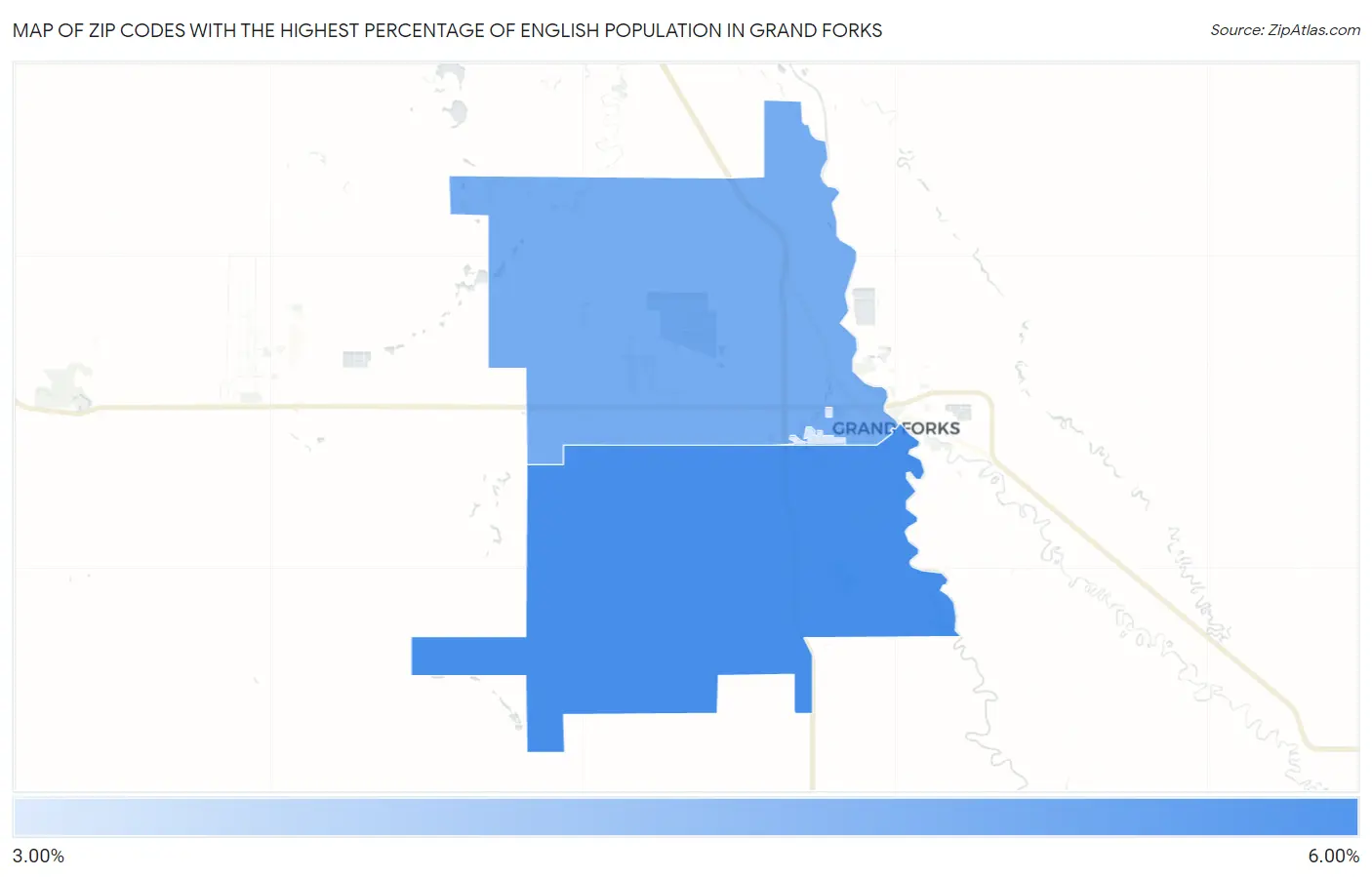 Zip Codes with the Highest Percentage of English Population in Grand Forks Map