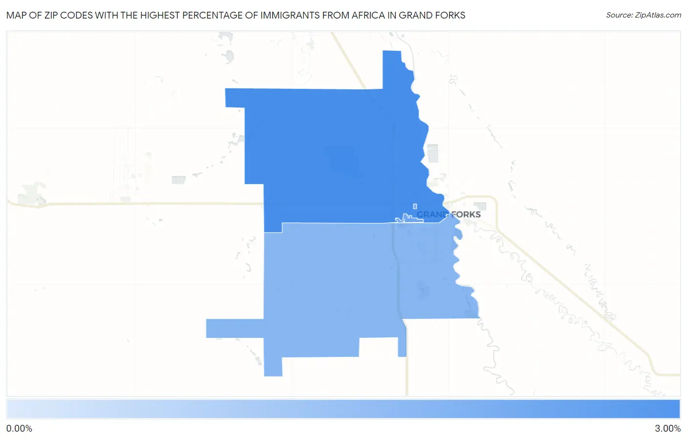 Zip Codes with the Highest Percentage of Immigrants from Africa in Grand Forks Map