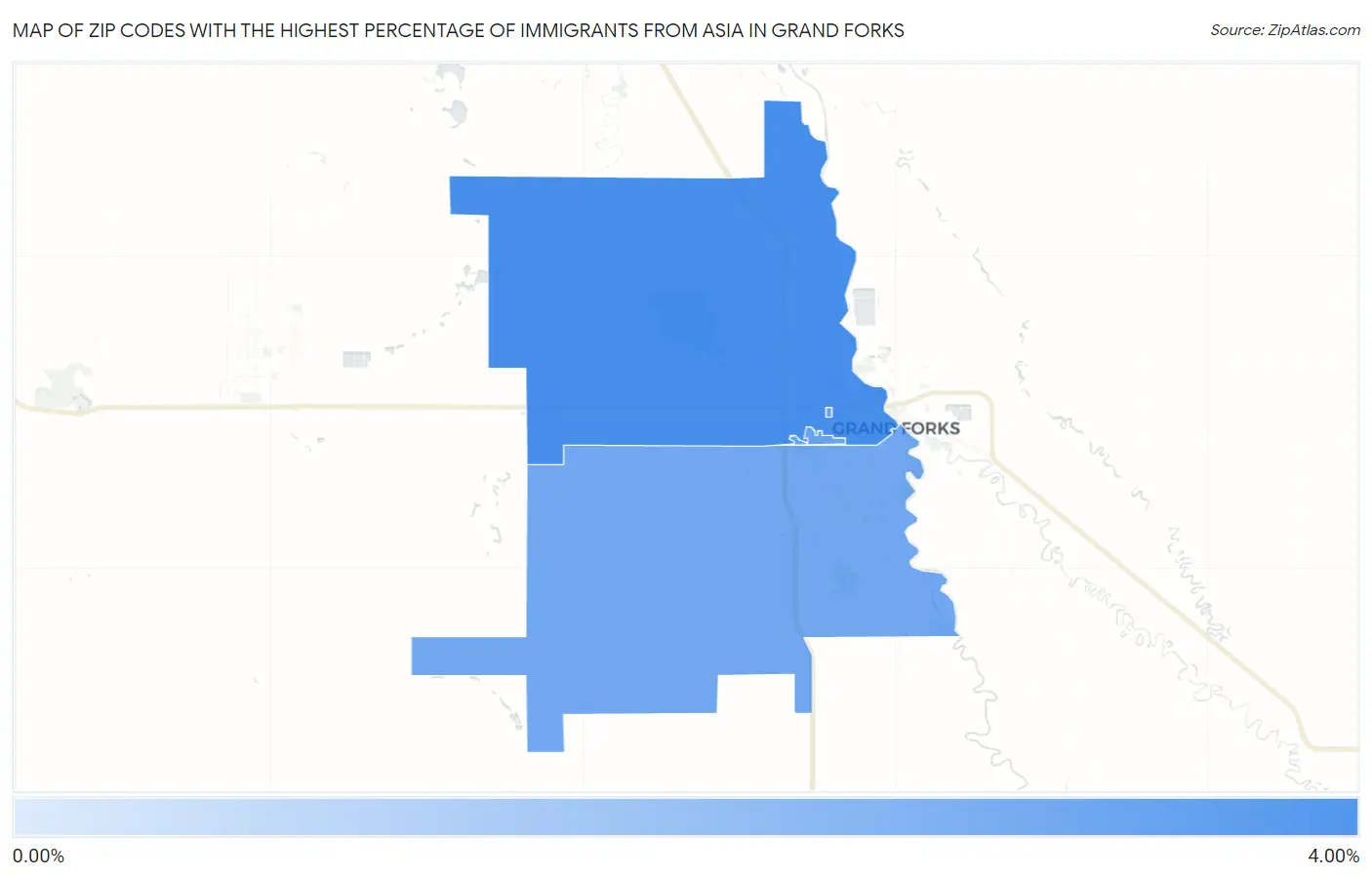 Zip Codes with the Highest Percentage of Immigrants from Asia in Grand Forks Map