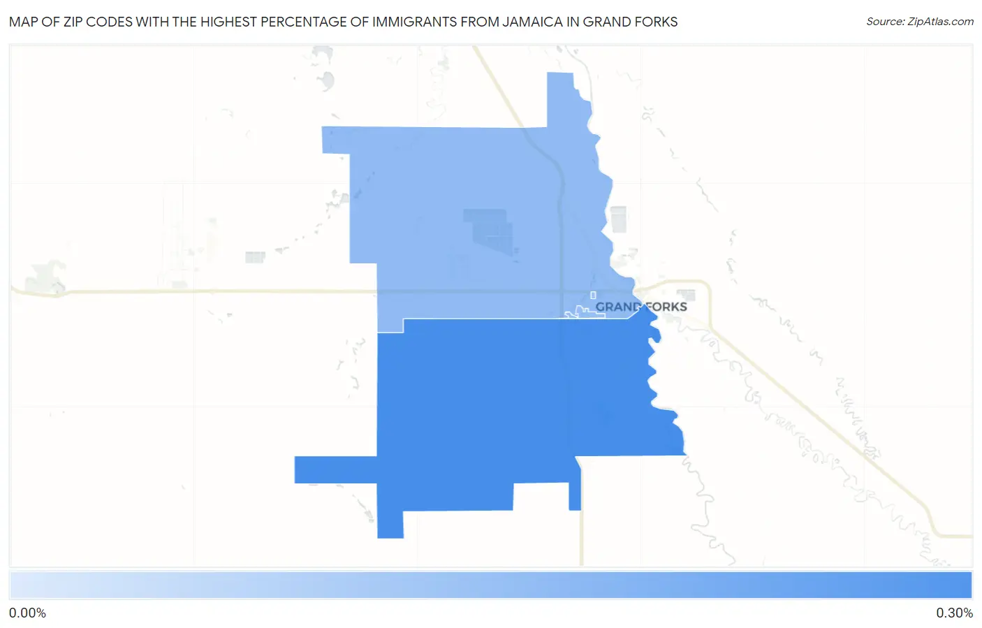 Zip Codes with the Highest Percentage of Immigrants from Jamaica in Grand Forks Map