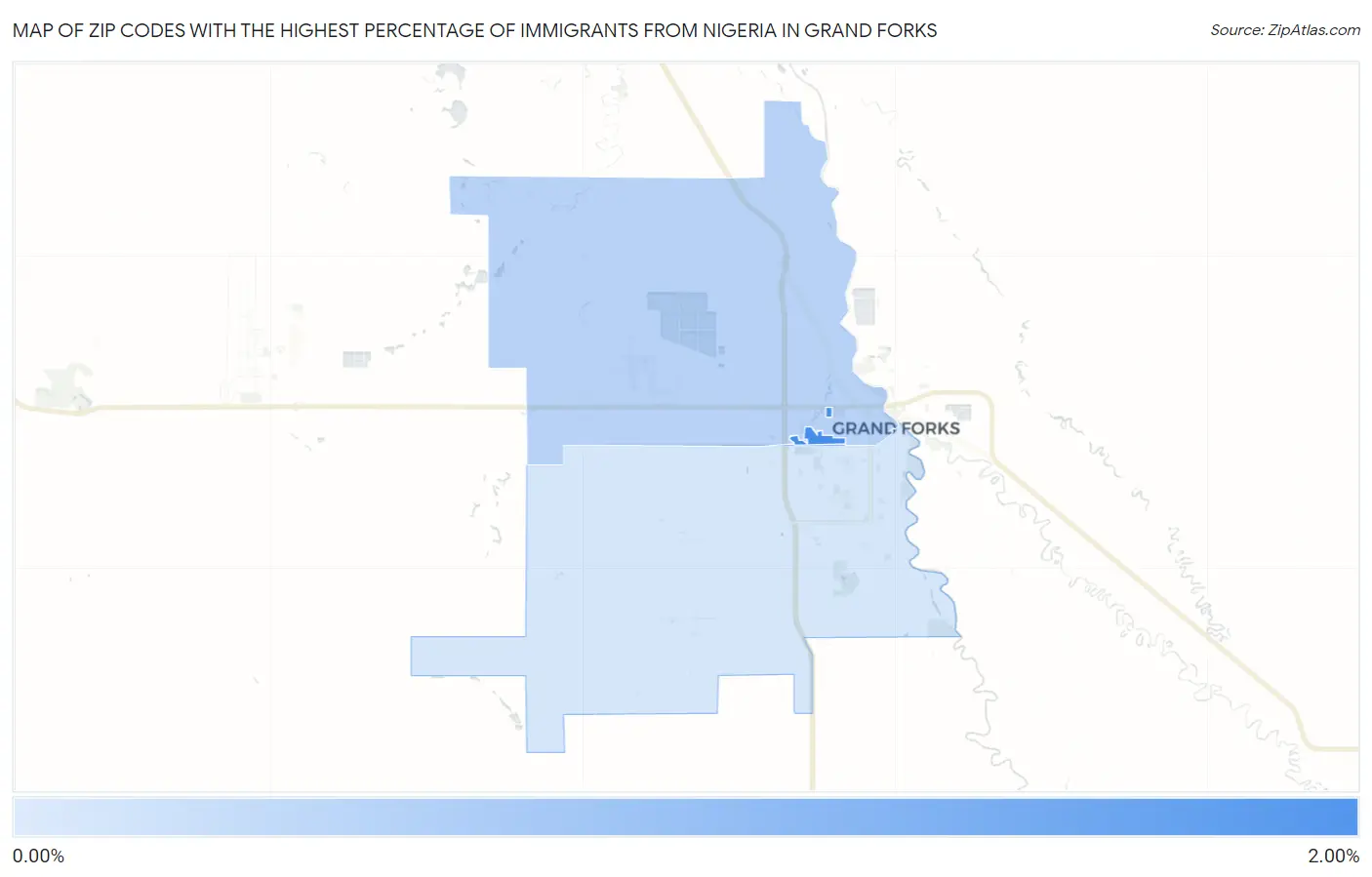 Zip Codes with the Highest Percentage of Immigrants from Nigeria in Grand Forks Map
