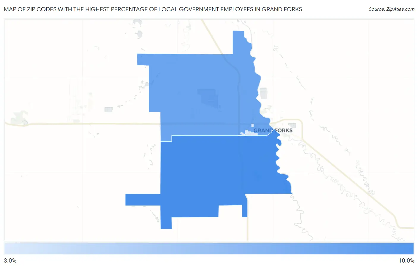Zip Codes with the Highest Percentage of Local Government Employees in Grand Forks Map