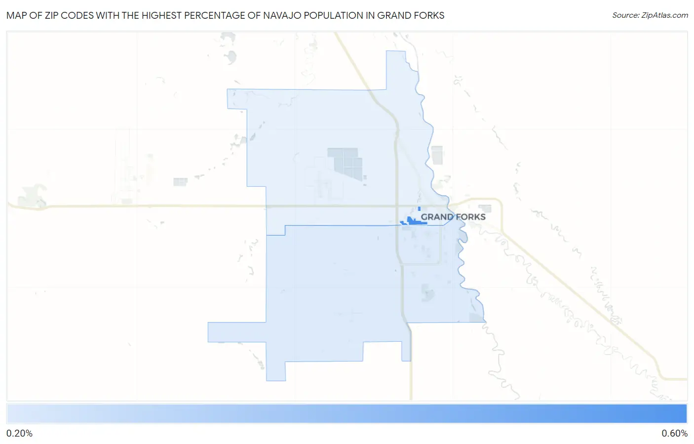 Zip Codes with the Highest Percentage of Navajo Population in Grand Forks Map