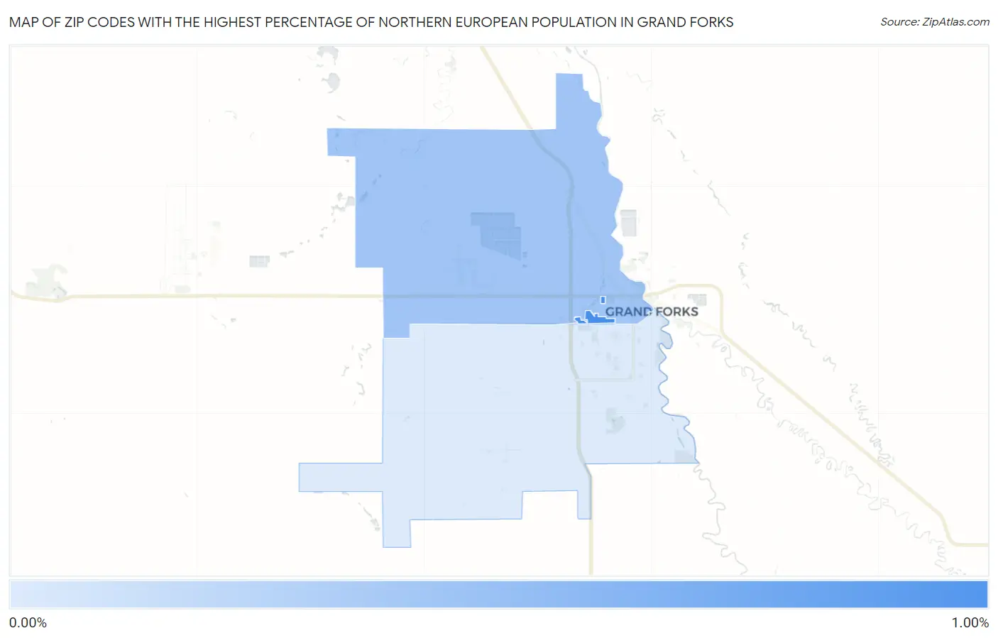 Zip Codes with the Highest Percentage of Northern European Population in Grand Forks Map