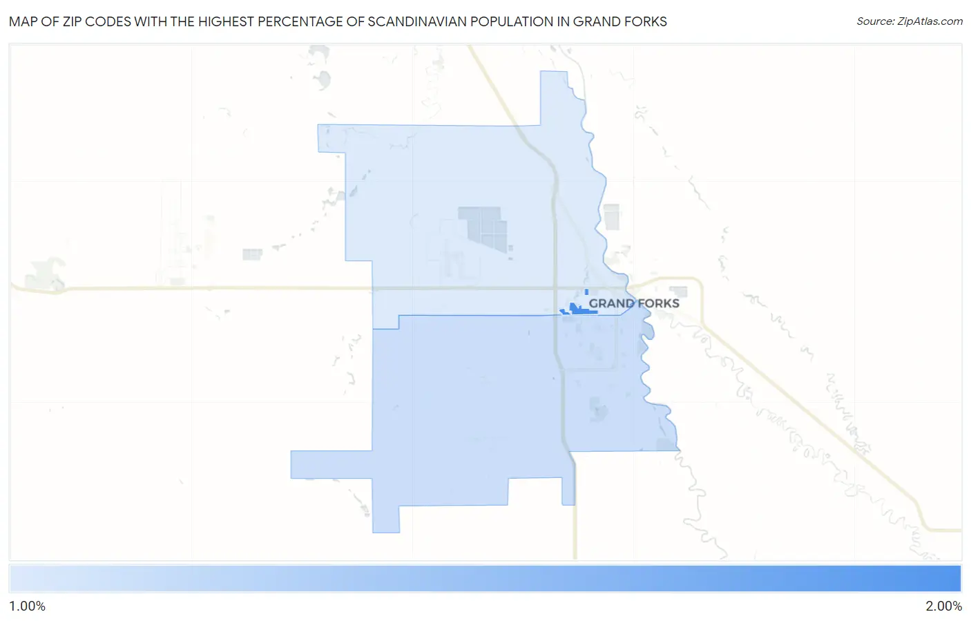 Zip Codes with the Highest Percentage of Scandinavian Population in Grand Forks Map