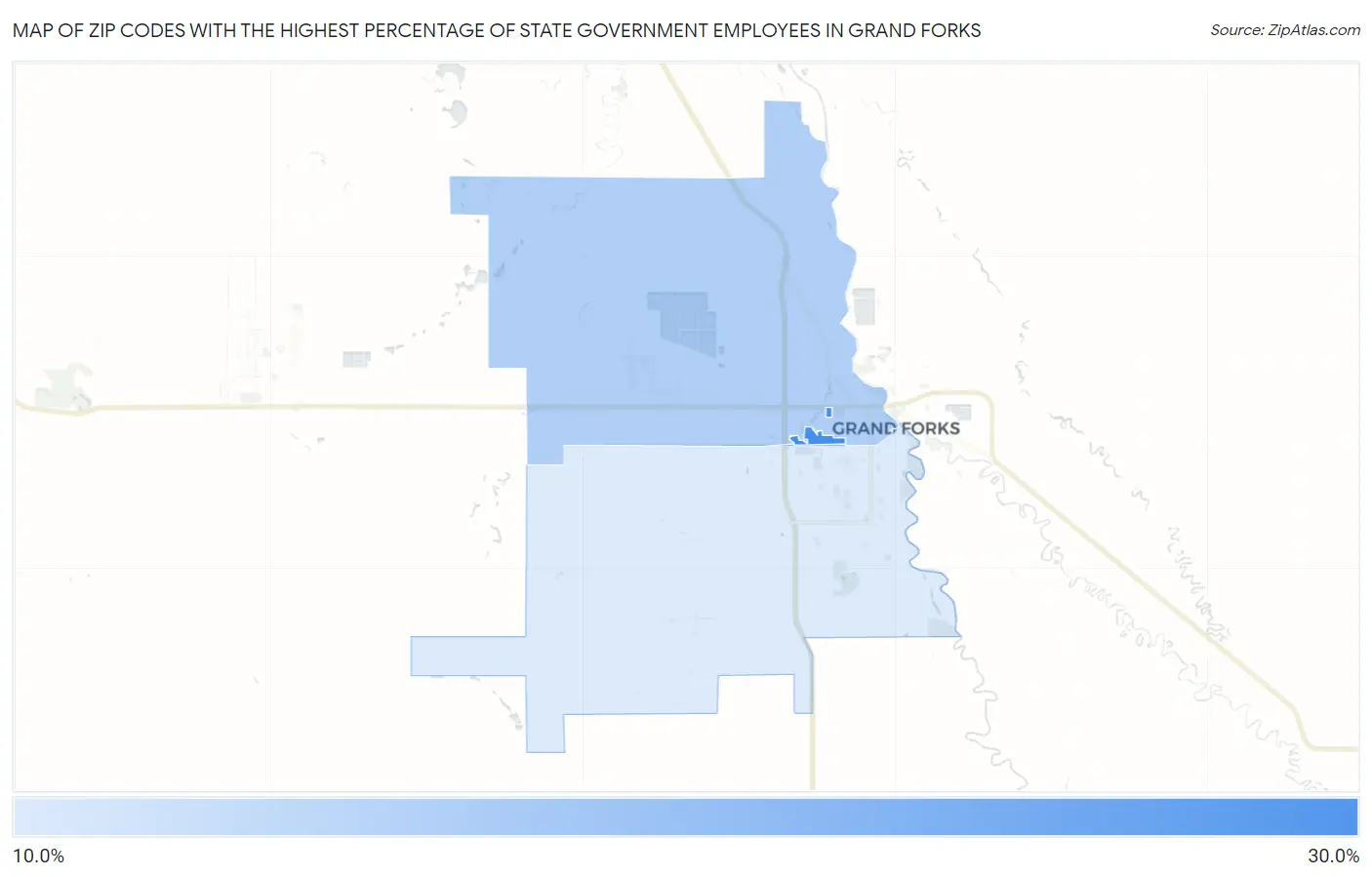 Zip Codes with the Highest Percentage of State Government Employees in Grand Forks Map