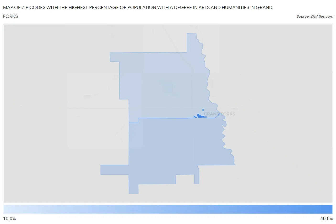 Zip Codes with the Highest Percentage of Population with a Degree in Arts and Humanities in Grand Forks Map