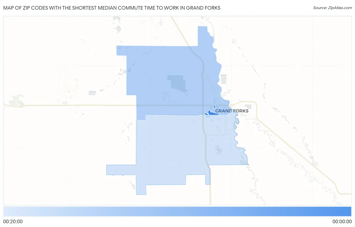Zip Codes with the Shortest Median Commute Time to Work in Grand Forks Map