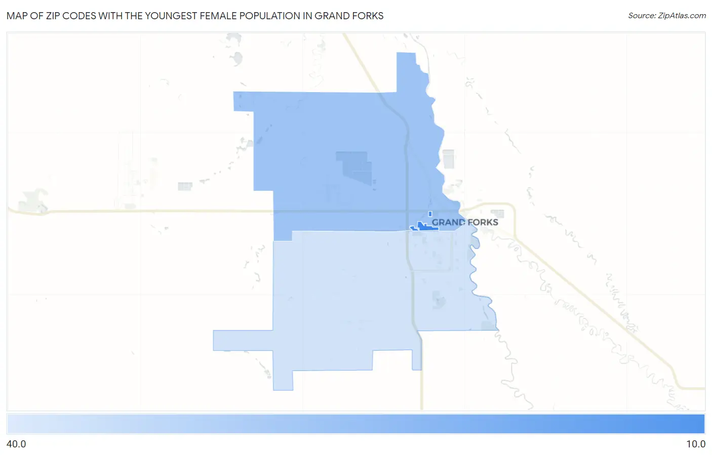 Zip Codes with the Youngest Female Population in Grand Forks Map