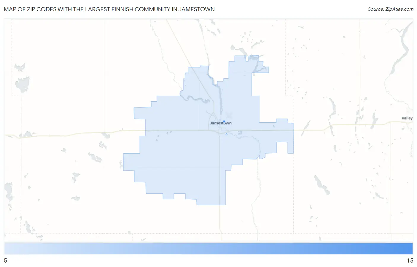 Zip Codes with the Largest Finnish Community in Jamestown Map