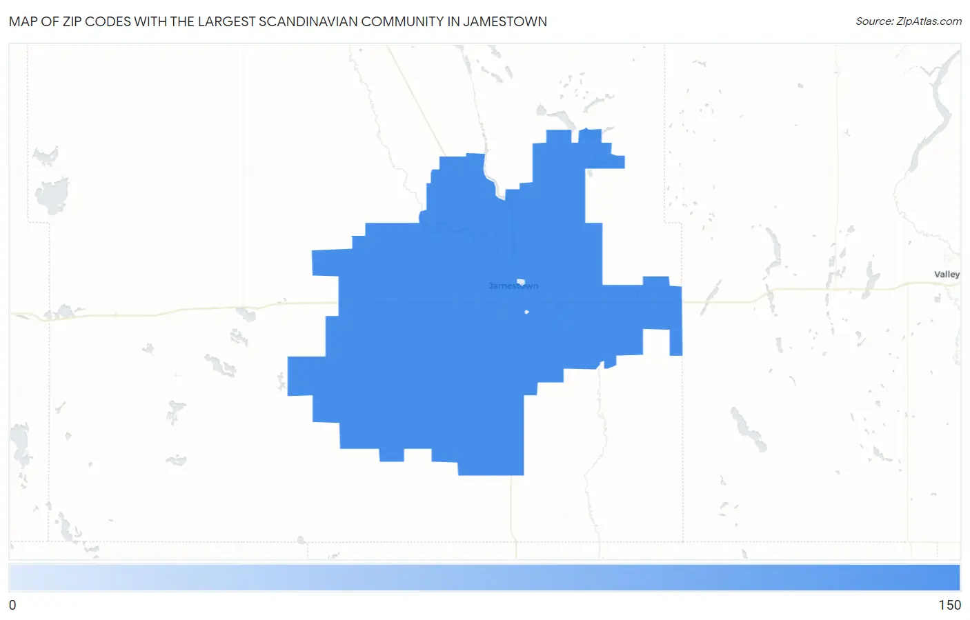 Zip Codes with the Largest Scandinavian Community in Jamestown Map
